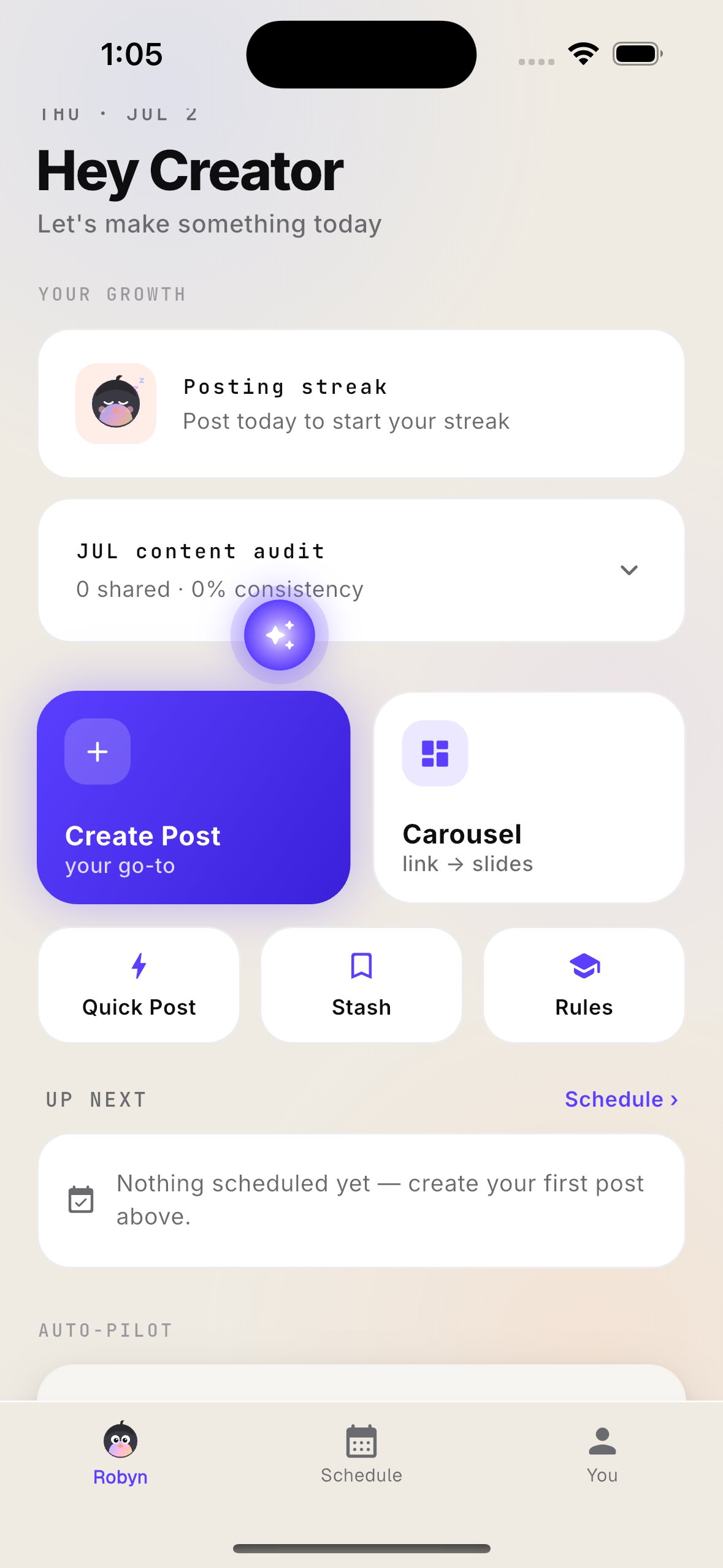 Robyn dashboard showing a freelancer’s content week